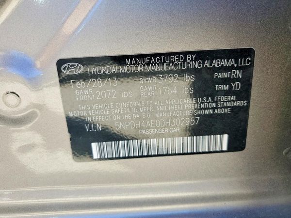 2013 HYUNDAI ELANTRA — VINS