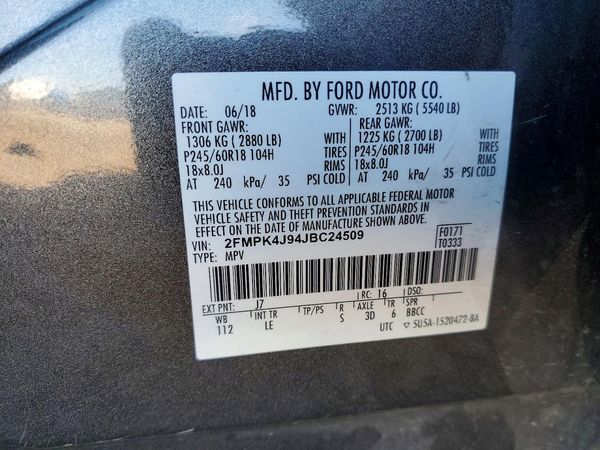 2018 FORD EDGE SEL — VINS