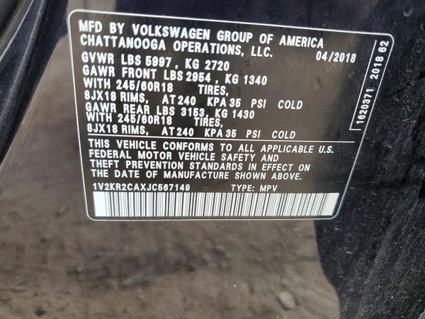 2018 VOLKSWAGEN ATLAS 4Motion SE — VINS