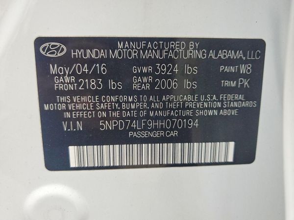 2017 HYUNDAI ELANTRA SE Base — VINS