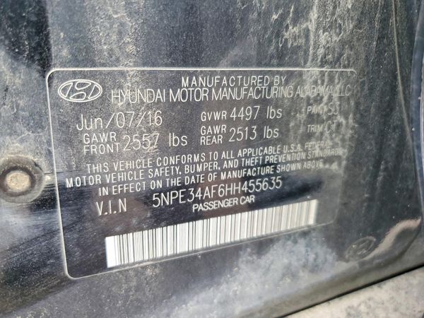 2017 HYUNDAI SONATA — VINS