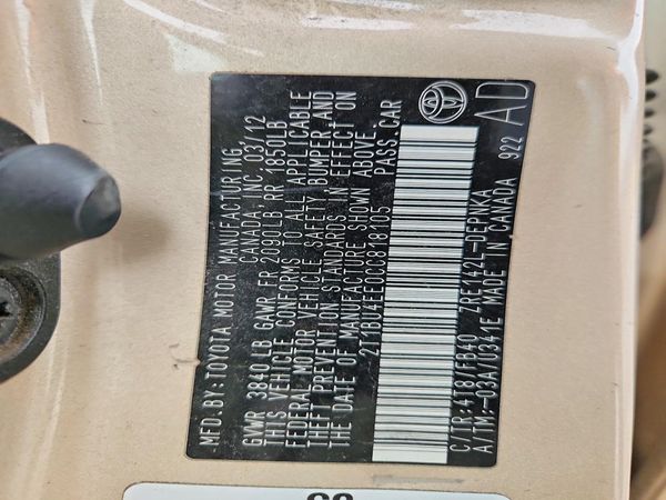 2012 TOYOTA COROLLA — VINS