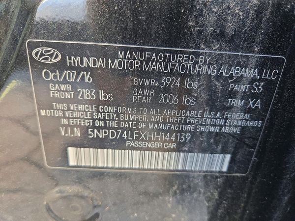 2017 HYUNDAI ELANTRA SE Base — VINS