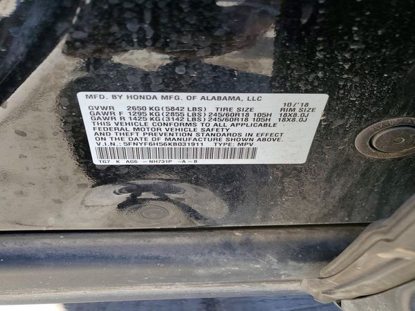 2019 HONDA PILOT EXL — VINS