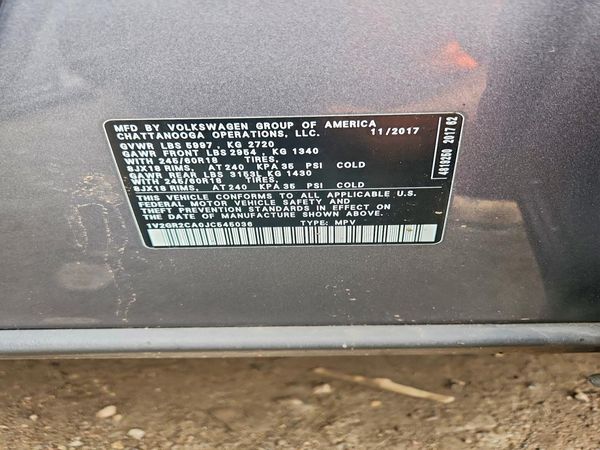 2018 VOLKSWAGEN ATLAS 4Motion S — VINS
