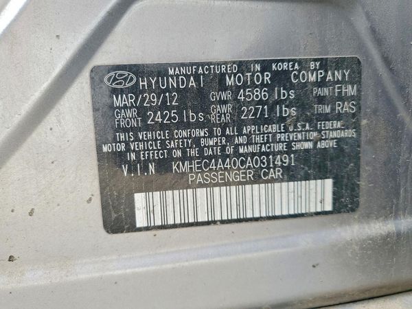 2012 HYUNDAI SONATA Middle level — VINS