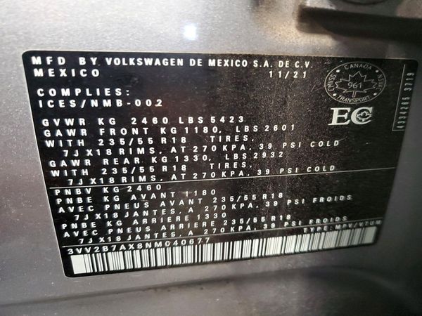 2022 VOLKSWAGEN TIGUAN 4Motion SE — VINS