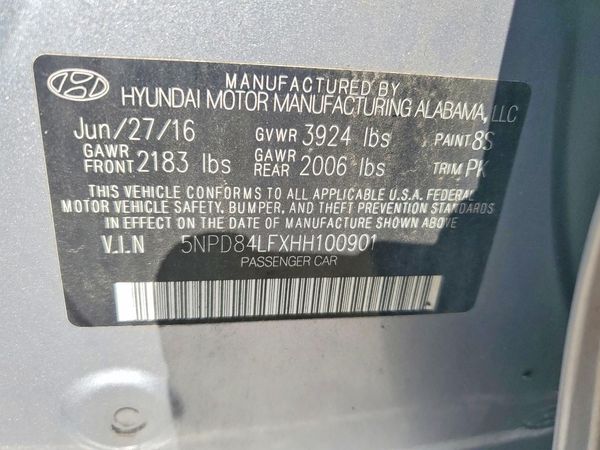 2017 HYUNDAI ELANTRA — VINS