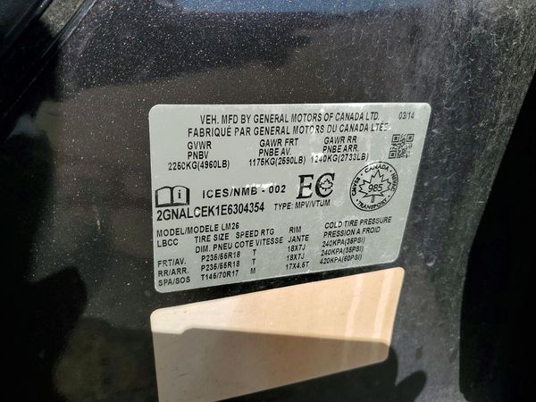 2014 CHEVROLET EQUINOX 2LT — VINS