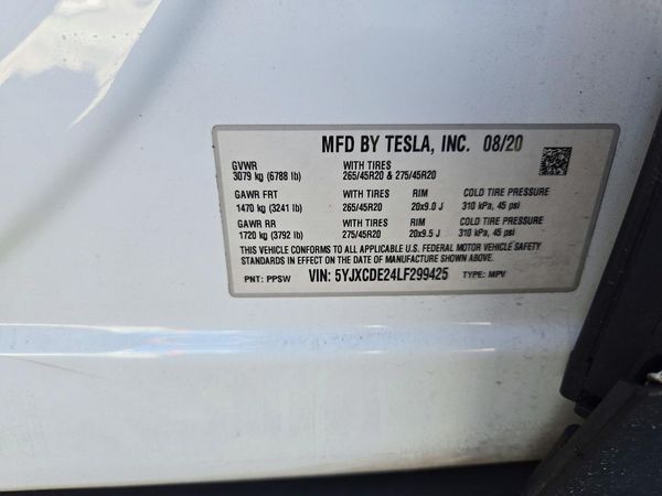 2020 TESLA MODEL X — VINS