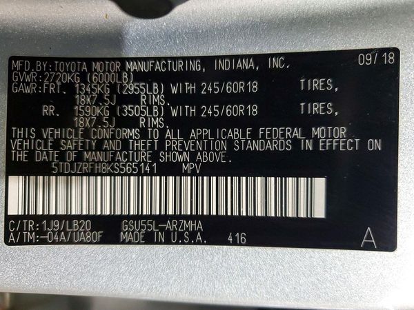 2019 TOYOTA HIGHLANDER SE/XLE — VINS