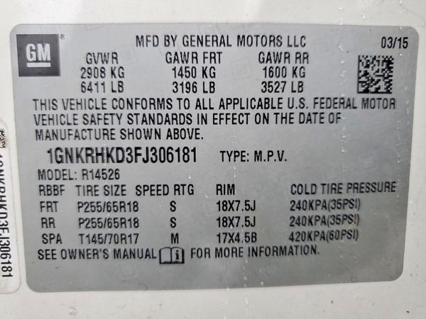 2015 CHEVROLET TRAVERSE 2LT — VINS