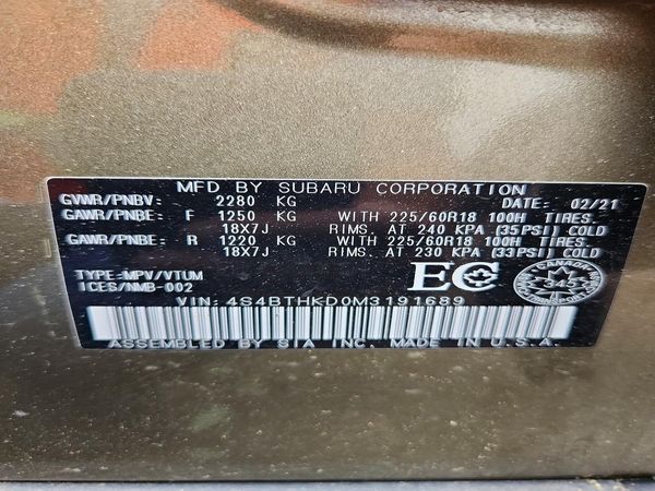 2021 SUBARU OUTBACK — VINS