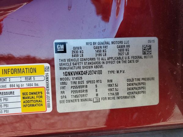 2015 CHEVROLET TRAVERSE 2LT — VINS