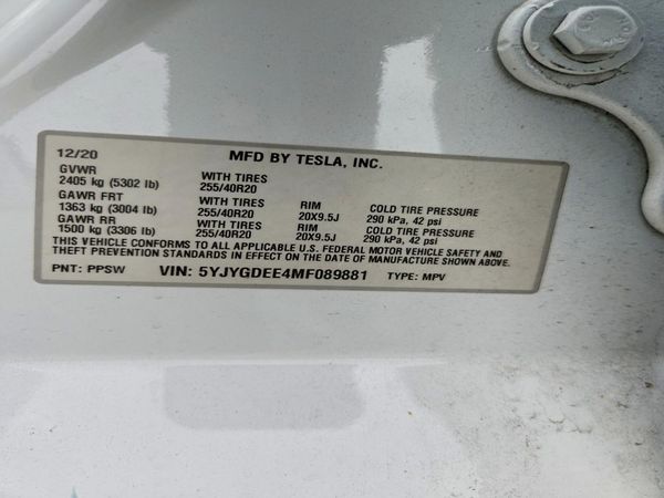 2021 TESLA MODEL Y — VINS