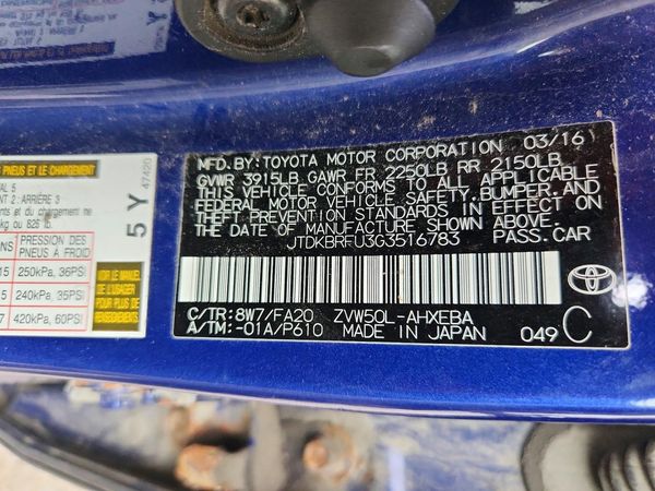 2016 TOYOTA PRIUS One/Two — VINS
