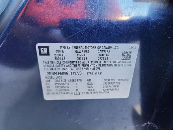 2016 CHEVROLET EQUINOX LT — VINS