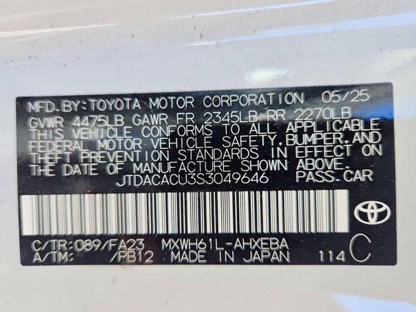2025 TOYOTA PRIUS — VINS