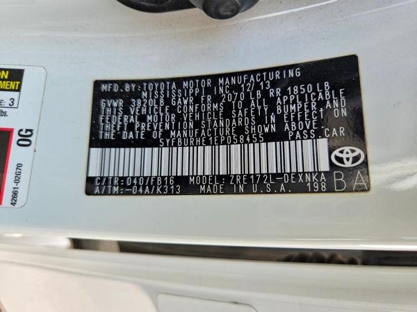 2014 TOYOTA COROLLA L/LE — VINS