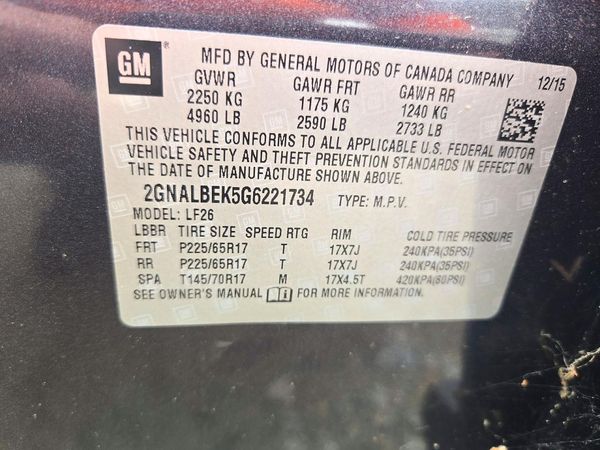 2016 CHEVROLET EQUINOX LS — VINS