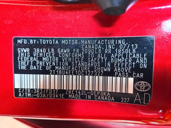2013 TOYOTA COROLLA — VINS