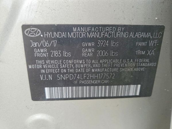2017 HYUNDAI ELANTRA SE Base — VINS