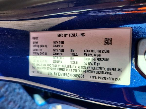 2022 TESLA MODEL 3 — VINS
