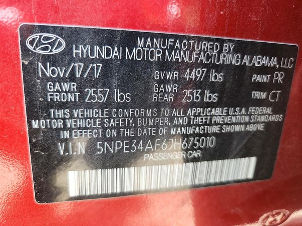 2018 HYUNDAI SONATA — VINS