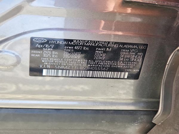 2018 HYUNDAI SANTA FE Sport Base — VINS