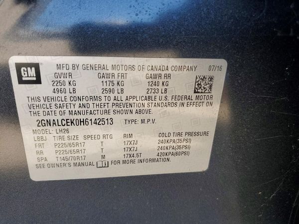 2017 CHEVROLET EQUINOX LT / FL — VINS
