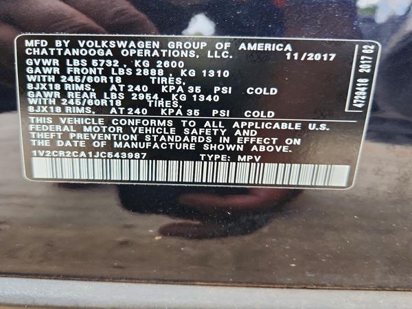 2018 VOLKSWAGEN ATLAS SE — VINS