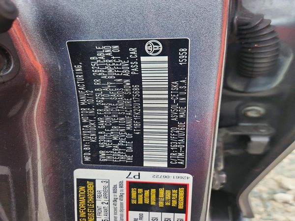 2012 TOYOTA CAMRY — VINS