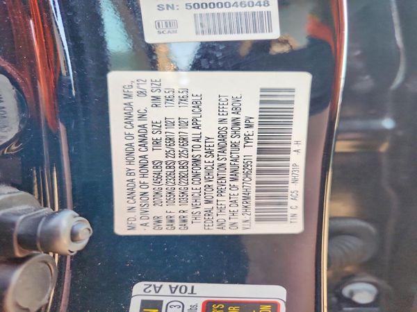 2012 HONDA CRV EX-L — VINS
