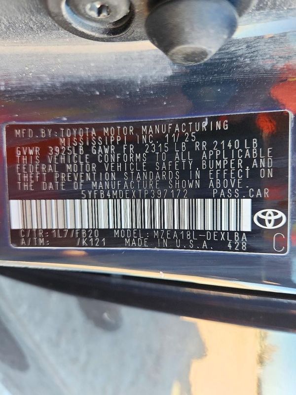 2026 TOYOTA COROLLA LE — VINS