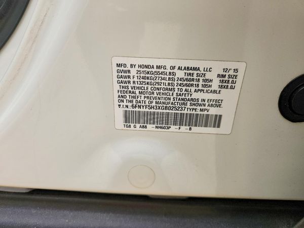 2016 HONDA PILOT EX — VINS