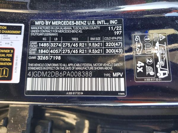2023 MERCEDES-BENZ EQS SUV EQS450+ — VINS