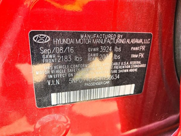 2017 HYUNDAI ELANTRA SE Base — VINS