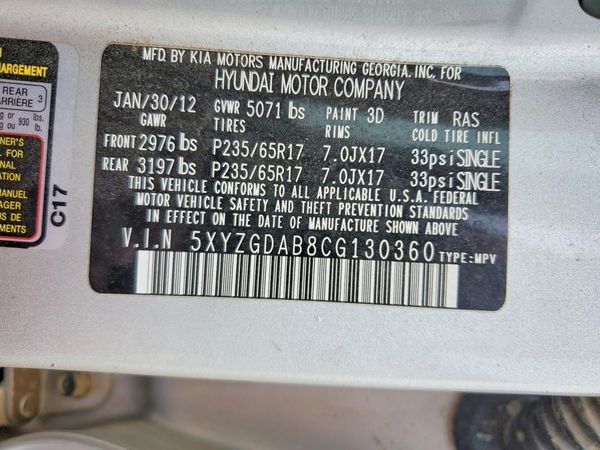 2012 HYUNDAI SANTA FE GL(Middle-low ) — VINS