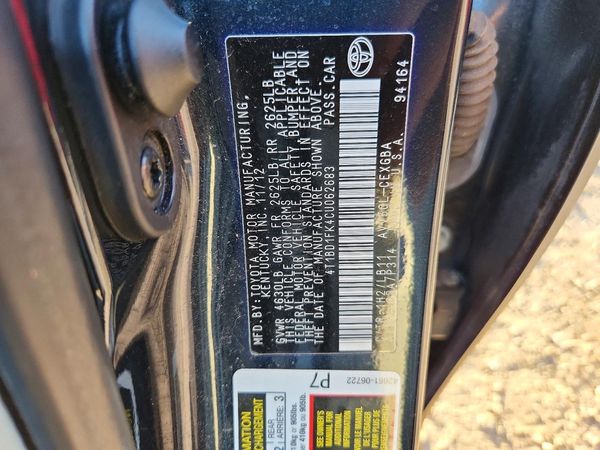 2012 TOYOTA CAMRY SOLA Hybrid — VINS