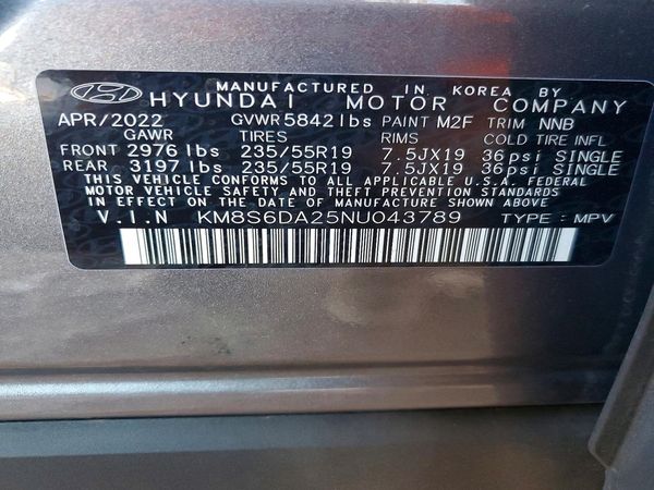 2022 HYUNDAI SANTA FE SEL Convenience — VINS