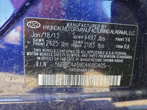 2013 HYUNDAI SONATA — VINS
