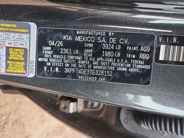 2026 KIA K4 LX, LXS — VINS