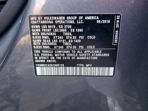 2019 VOLKSWAGEN ATLAS 4Motion SEL Premium — VINS