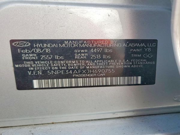 2018 HYUNDAI SONATA — VINS