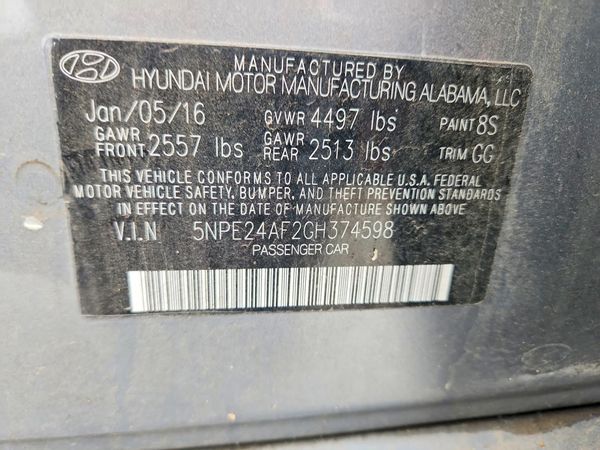2016 HYUNDAI SONATA — VINS