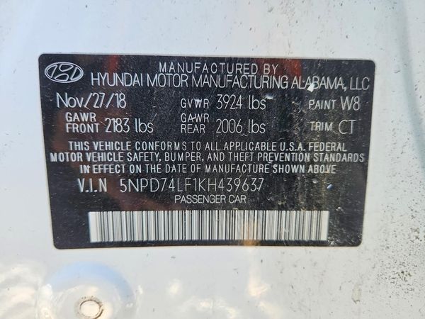 2019 HYUNDAI ELANTRA SE — VINS