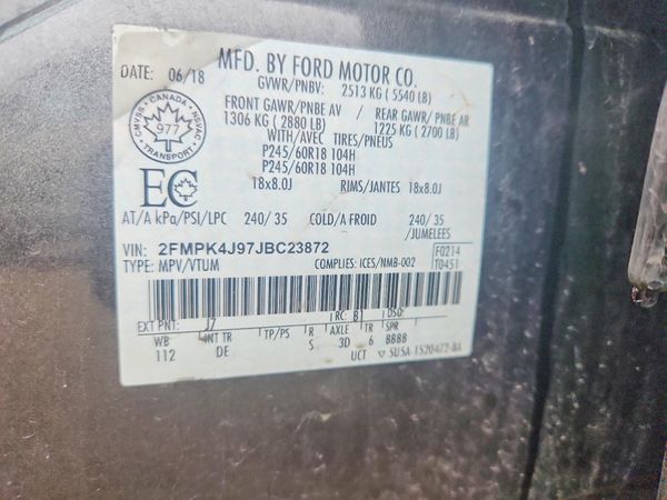 2018 FORD EDGE SEL — VINS