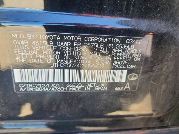 2012 LEXUS IS 250C — VINS