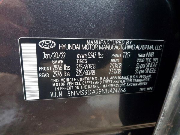 2022 HYUNDAI SANTA FE SEL w/ Premium Pkg — VINS