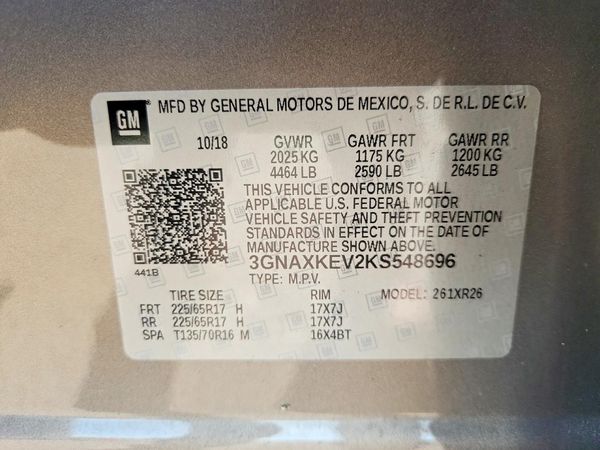 2019 CHEVROLET EQUINOX LT (1LT) — VINS